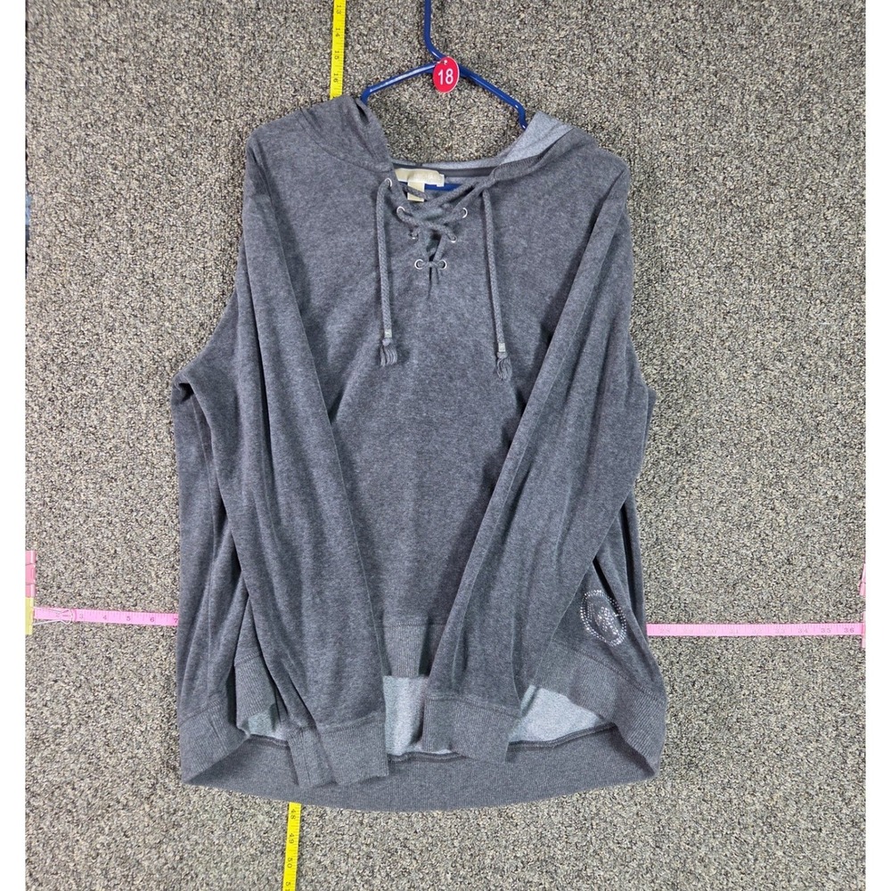 Michael Kors Hoodie Women XL Gray Lace Up Rhinestone Logo Athleisure Sweatshirt